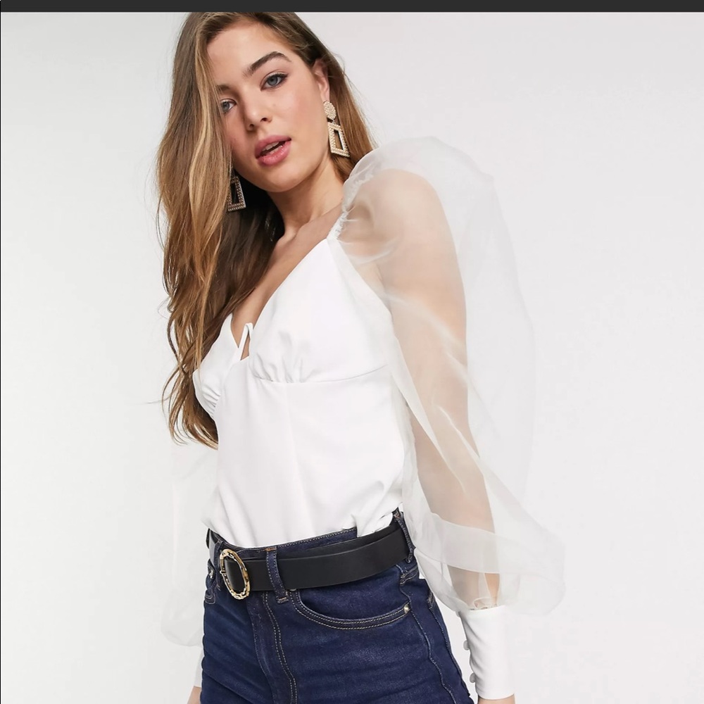 NWT ASOS ORGANZA SLEEVE WHITE CROP TOP